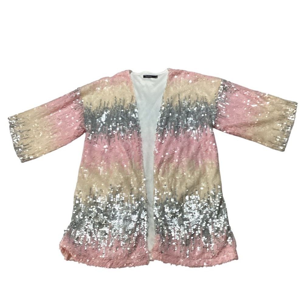Boohoo Sequin Kimono Cardigan Cream and Pink - Picture 4 of 14